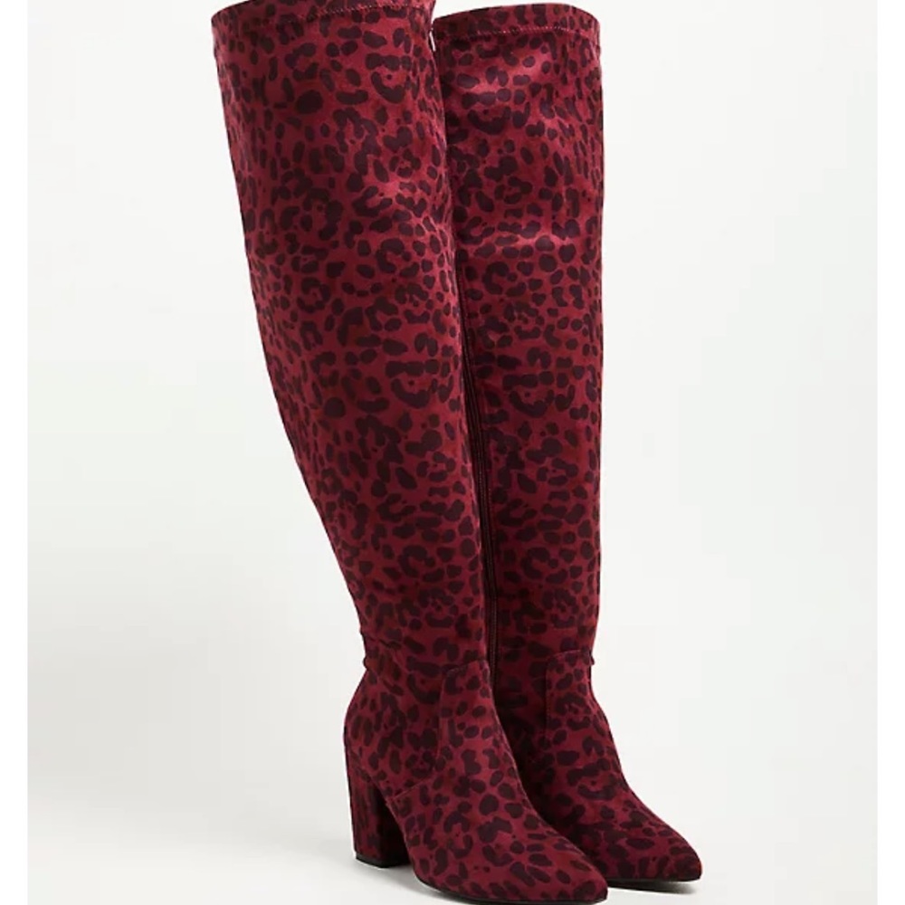Burgundy Faux Suede over the knee boot